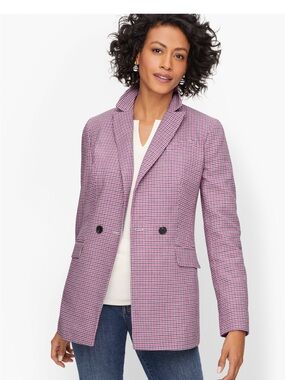 Talbots Pink and Navy Houndstooth Double-Breasted Blazer Size 8